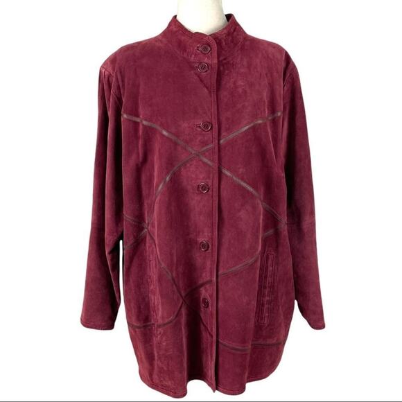 Linea by Louis Dell'Olio 100% Suede & Leather Cross Stitching Jacket Boho SZ 1X - Picture 1 of 15